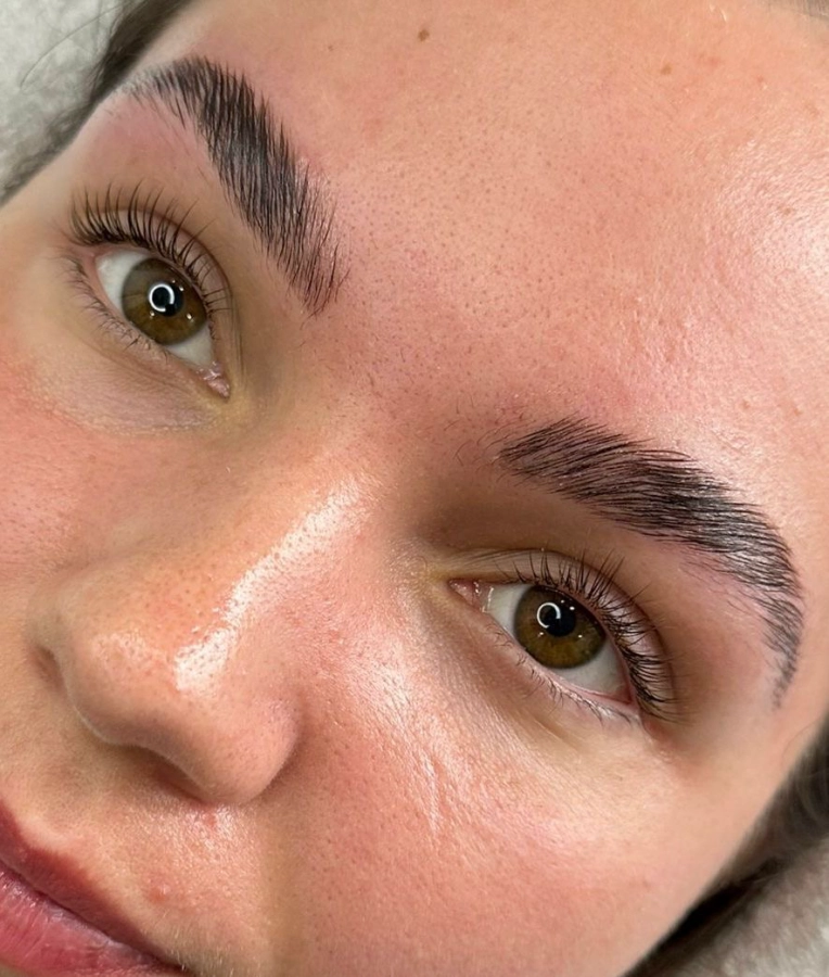 Browlift russe + restructuration du sourcil sans épilation (décoloration) + teinture hybride